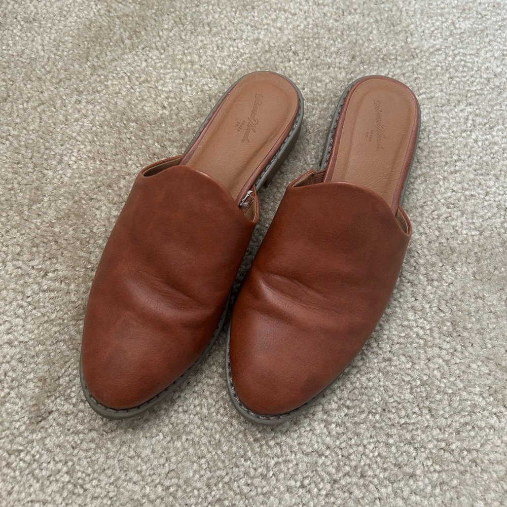 Brown Leather Slip-On Mules